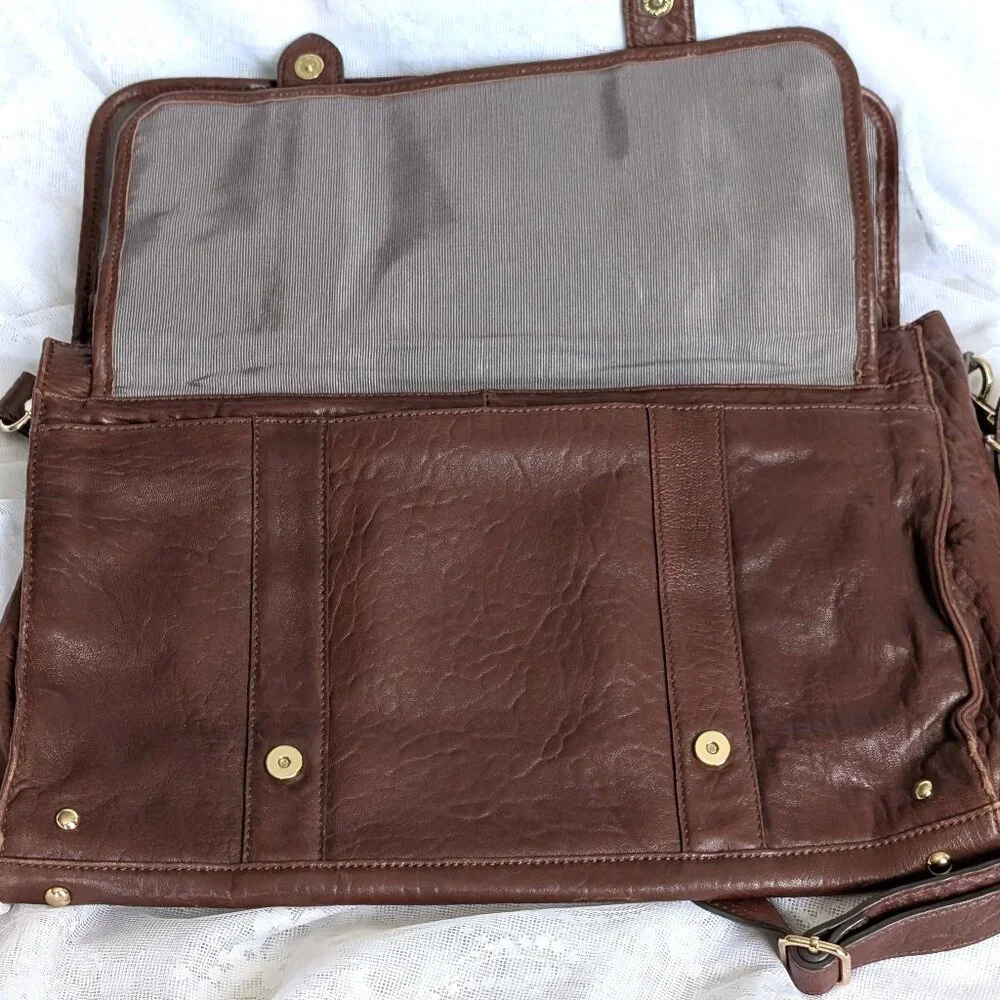 HYPE Brown Pebbled Leather Laptop Shoulder Messenger Briefcase Satchel Bag